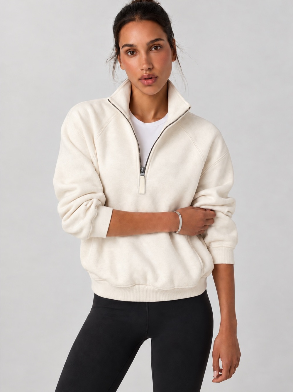 NWT  Vuori Restore Half Zip Pullover Cream XS Cotton Fleece